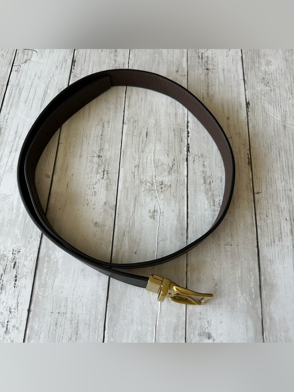 PREOWNED COACH MENS BLACK BROWN BELT WOTH GOLD TONE HARDWARE 44” Size
